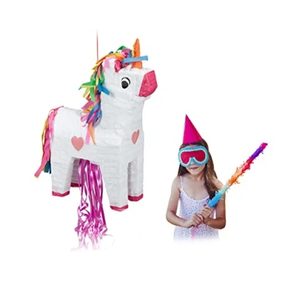 Imagen de Relaxdays Piñata Unicornio, Colgante, Niñas, Fiesta Cumpleaños, para Rellenar, Papel, 51 x 14 35cm, Multicolor, H W D: Approx. 35 cm (10031473)
