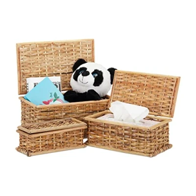 Imagen de Relaxdays, 10 L Set de Tres Cajas almacenaje, con Tapa, Trenzadas, Decorativas, Ratán, Marrón, Fibra Vegetal, 5 L, 2
