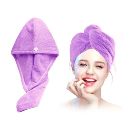 Imagen de Xkzhrr Toallas para Secar El Pelo, 2pcs Gorro de Pelo Seco Mujeres, Toalla Microfibra Anti frizz,Turbante Pelo,SúPer Absorbentes Secado RáPido (Púrpura)