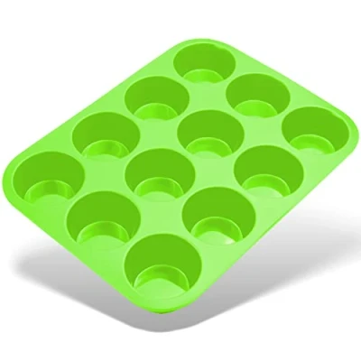 Imagen de Belmalia Molde para Magdalenas, Silicona, 33 x 25 3 cm, 12 Panecillos, Recubrimiento Antiadherente, Cupcake Brownie Budín Latta de Mollete Muffin Bandeja Hornear Panecillos Verde