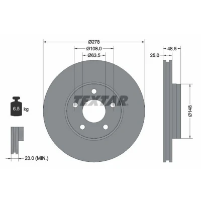 Imagen de TEXTAR PRO 92237703 Disco de freno 278 25 05/05 108 ventilación interna revestido sin perno sujeción rueda, buje rueda FORD: FOCUS 3