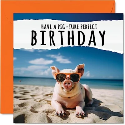 Imagen de Divertidas tarjetas de cumpleaños para mujeres y hombres, Pig ture Perfect, tarjeta feliz hermano, hermana, hijo, hija, sobrino, sobrina, 145 mm x mm, broma, humor,