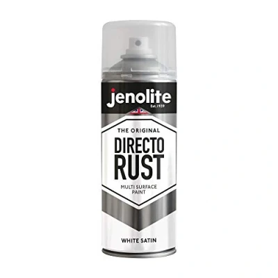 Imagen de JENOLITE DIRECTORUST Pintura en aerosol satinada BLANCO 400ml multisuperficie todo uno: metal, madera, plástico Aplicar directamente sobre el óxido RAL 9016