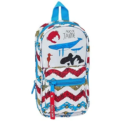 Imagen de Safta 412005747 Plumier mochila 4 estuches llenos, 33 piezas, escolar Algo de Jaime, Multicolor (Jaime Azul)