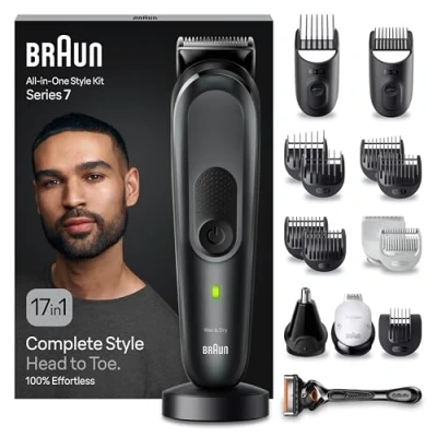 Imagen de Afeitadora multifunción Braun Series 7 MGK7491, Recortadora Todo en 1, 12 accesorios, Wet&amp;Dry, Autonomía 100 min
