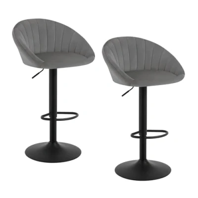 Imagen de WOLTU 2X Taburetes Giratorios, de Altura Ajustable, con Respaldo y Reposapiés, Cocina Asiento Tapizado en Terciopelo, Gris Oscuro, BH428dgr 2