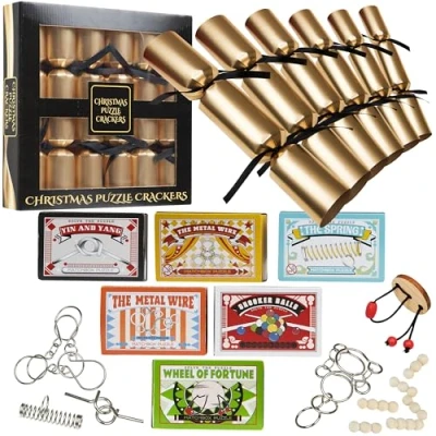 Imagen de KreativeKraft Crackers Navidad con Regalos, Pack de 6, Galletas Puzzles (Negro Puzzle)