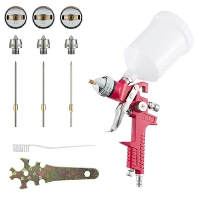 Imagen de Benbow Kit de Pistola Pintura HVLP con Vaso Plástico 600 ml y Cuerpo Aluminio en Aerosol Alta Precisión Juego Boquillas 1,4 mm + 1,8 2,5