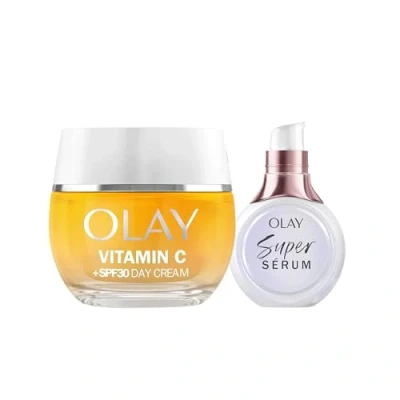 Imagen de Olay Vitamin C + SPF30 Crema Hidratante De Día 50ML Y Super Sérum 5 Beneficios En 1, 14ML. Pack 2 Unidades. Piel Más Uniforme, Hidratada Luminosa