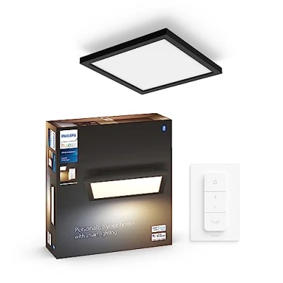Imagen de Philips Hue Panel Led Inteligente Aurelle, 19W 1940 lúmens, Luz Blanca de Cálida a Fría, Compatible con Alexa y Google Home, 30x30cm, Negro