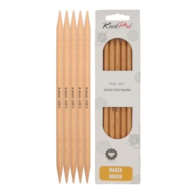 Imagen de Knit Pro Basix Agujas para Tejer de Doble Punta (20 cm x 8 mm, Abedul)