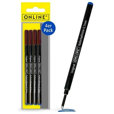 Imagen de Online 4 recambios de bolígrafo compatibles con Faber Castell, Senator, Schneider Azul grosor trazo 0,7 mm I Recambio para Rollerball Pen