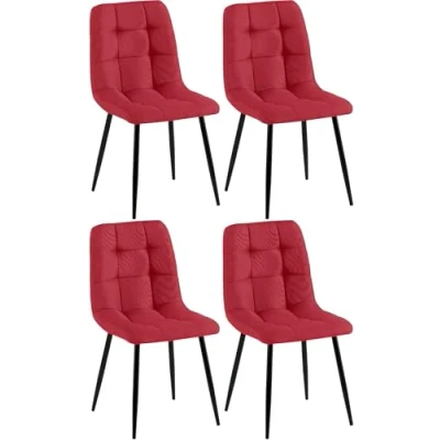 Imagen de CLP Set De 4 Sillas Comedor Antibes En Tela I Juego Butacas Tapizadas &amp; Acolchadas con Base Metal, Color:Rojo