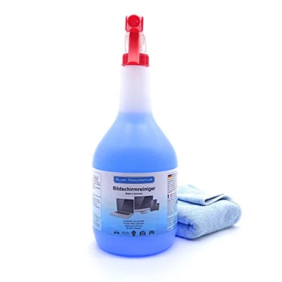 Imagen de Blum 1000ml Limpiador de Pantalla + paño Microfibra 30x30 cm. Limpieza Todas Las Pantallas y displays. sin Rayas estrías.