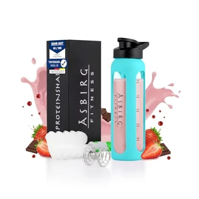 Imagen de Asbirg Fitness Coctelera de proteínas cristal Shaker Botella con bola en espiral Aqua