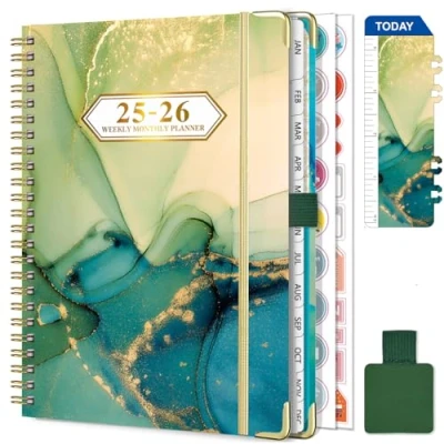 Imagen de Gumiho Agenda semanal 2025 2026 Espiral A5 escolar (julio de junio 2026) 12 meses Planner con hebilla bolígrafo, Regla Marcador y Pegatinas Plan (Verde)
