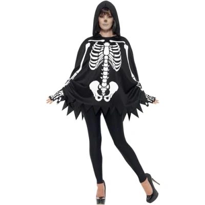 Imagen de Smiffys Kit esqueleto, unisex, Negro, con poncho &amp; guantes