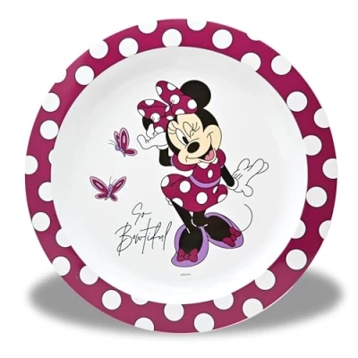 Imagen de Stor Plato infantil Minnie Mouse de aprendizaje rojo vino Sin BPA y reutilizable camping para niños pequeños desayuno plano bebés 22x22 cm