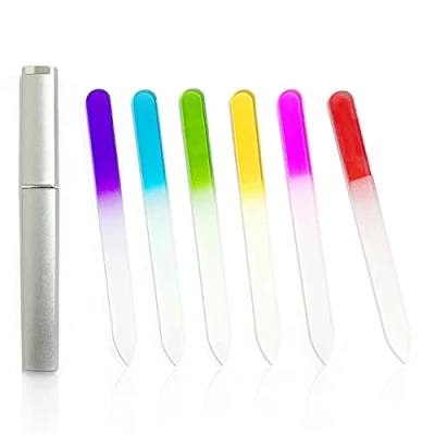 Imagen de Paquete de 6 limas uñas vidrio con estuche, lima cristal profesional, doble cara para naturales