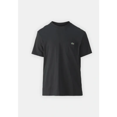 Imagen de Lacoste Camiseta de algodón con bolsillo en el pecho, color negro (Reino Unido, Alpha, XXL, Regular, Negro)