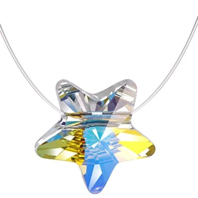 Imagen de Infinite U Creative Star Collar solitario de plata ley 925 con colgante cristal, cadena nailon invisible para mujeres/niñas, plata, Tela, Cristal