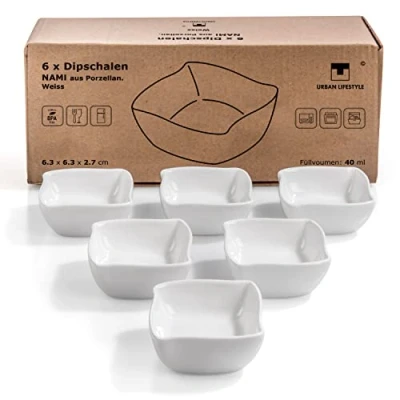 Imagen de Urban Lifestyle 6 x Cuencos Nami Dip/Salsa de Porcelana (6 2,5 cm) tazones para salsa soja, sushi, aperitivos, condimentos, mermelada