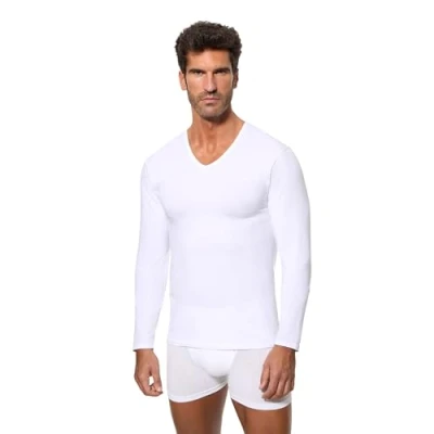 Imagen de Abanderado Camiseta de Manga Larga Cuello Pico con tecnología termorreguladora Regul&#039;activ Hombre x1, Blanco, XL