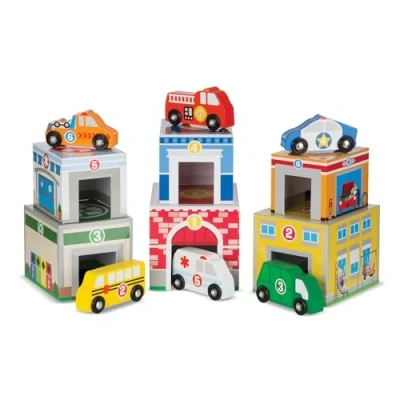 Imagen de Melissa &amp; Doug Juego de madera colocar y clasificar edificios vehículos, Juguete desarrollo, educativo, Coches madera, Montessori, Regalo para niños niñas 3 4 5 años