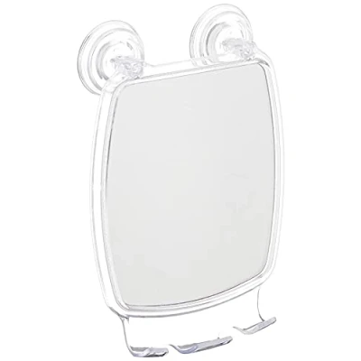 Imagen de iDesign Power Lock espejo de baño para afeitarse, maquillaje rectangular en plástico con dos ventosas resistentes, transparente