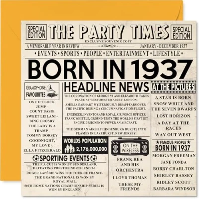 Imagen de Tarjetas de cumpleaños número 88 para hombres y mujeres Born In 1938 Newspaper Tarjeta feliz abuelo, abuela, vintage, retro en 1938, 145 mm x mm,