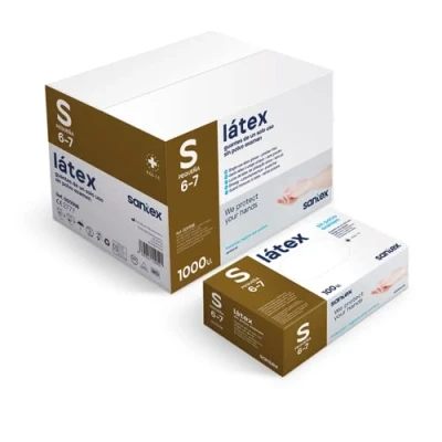 Imagen de BSPOT Guantes de Latex , Talla S Para examen sanitario higiene limpieza alimentación desechables y sin polvo. Caja 100 Unidades