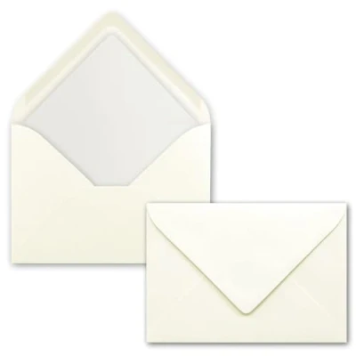 Imagen de 100x Sobres en color blanco natural DIN C6 forrado con papel tisú 90 g/m² 11,4 x 16,2 cm cola húmeda para tarjetas de felicitación e invitaciones NEUSER PAPIER