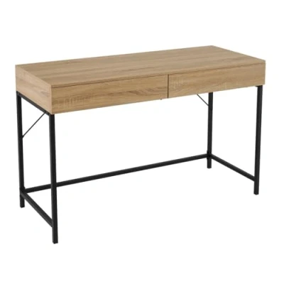 Imagen de LOLAhome Escritorio con 2 cajones de Metal Negro y Madera MDF Natural 116x48x76 cm