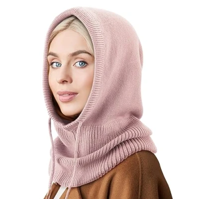 Imagen de DRESHOW Sombreros de Invierno para Las Mujeres Pasamontañas Punto Beanie Skull Cap con Cordón Cálido Sombrero Capucha Bufanda