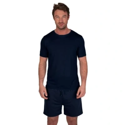 Imagen de Light &amp; Shade LSSET032 Conjunto de Camiseta y Pijama Corto con Cuello Redondo para Hombre, Azul Marino, S