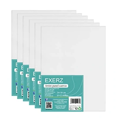 Imagen de EXERZ 24x30cm Paneles de Lienzos 6 piezas 0,3cm Espesor/Lienzos 280GSM / 100% Algodón Color Blanco/Triple Preparado/Libre Acido/Hebra Media acrílicos &amp; óleo