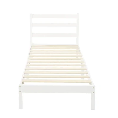 Imagen de Amazon Basics Estructura de cama en madera maciza con cabecero ribeteado, tamaño individual 90 x 190 88 cm, color blanco