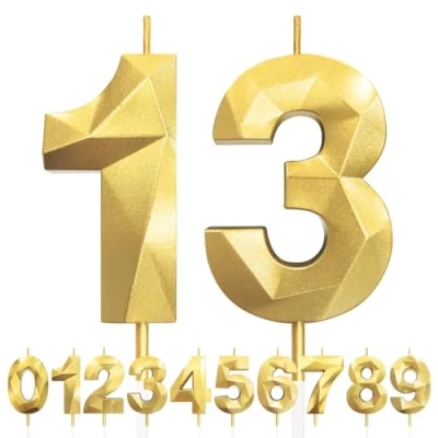 Imagen de Velas de 13 Cumpleaños Dorado, 3D Número 13, Vela para Pasteles, Feliz Cumpleaños,Velas Decoraciones Cumpleaños, Fiestas, Bodas, Aniversarios