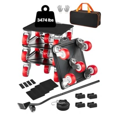 Imagen de VEVOR 4 PCS Plataforma Rodante para Muebles 198 x 75 mm Carga de 1575 kg, Transportador Resistente con 5 Ruedas Giratorias 360 y Panel Acero al Carbono Mover