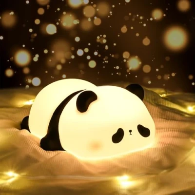 Imagen de Birnetek Luz Nocturna Infantil de Silicona, Panda Quitamiedos Control Táctil, Bebe Atenuable con Temporizador e Cable Carga USB