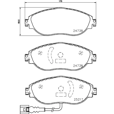Imagen de HELLA 8DB 355 015 921 Juego de pastillas freno con contacto aviso desgaste incorporado tornillos pinza VOLKSWAGEN: Golf 7