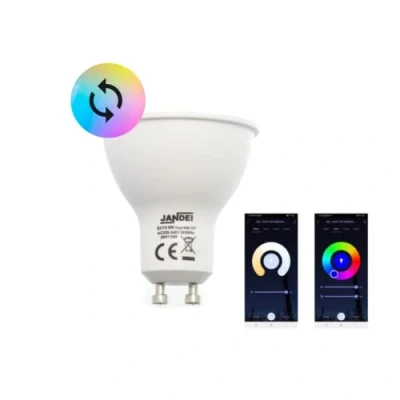 Imagen de Jandei Bombilla LED Inteligente GU10, 6W, control WIFI, Regulable RGB + CCT, compatible con Tuya Smart App, Smartlife, Amazon Alexa y Google Home, consumo reducido (1 UNIDAD)