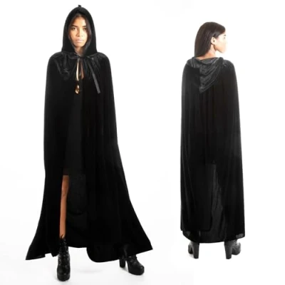 Imagen de various Largo Capa Negra con Capucha Terciopelo Disfraz de Vampiro Halloween Medieval para Fiesta Carnaval y Adulto Mujer Hombre,150cm