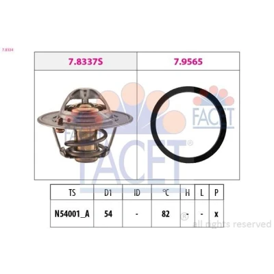 Imagen de FACET 7.8334 Termostato, refrigerante 82C 54mm Made in Italy OE Equivalent con junta DACIA: Lodgy, Dokker Familiar, RENAULT: Sandero / Stepway 2