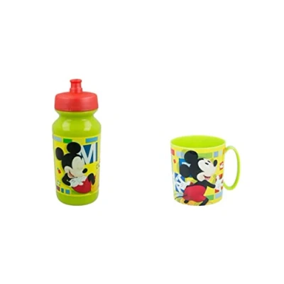 Imagen de ALMACENESADAN, 4687, Pack Disney Mickey Mouse, compuesto por taza microondas 350ml y botella de agua 340 ml, producto reutilizable, sin BPA