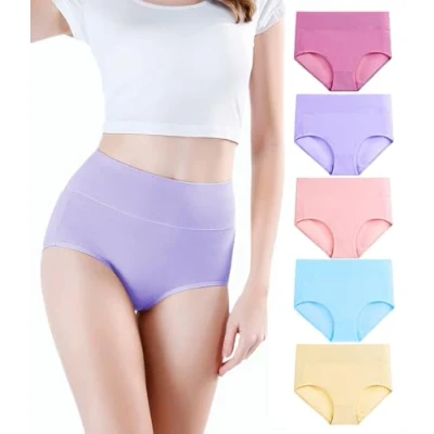 Imagen de wirarpa Braguitas Culotte Algodón para Mujer Bragas de Cintura Alta Cómodo Faja Reductora Ajustan Pack 5 Talla M