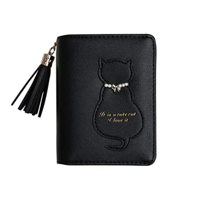 Imagen de Oyccen Lindo Billetera de Mujer Monedero Borla Tarjetero Cuero PU Cartera Corta con Cremallera
