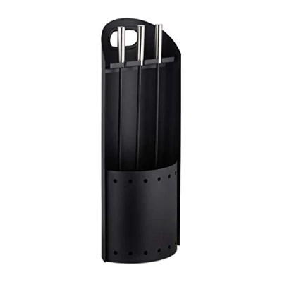 Imagen de Relaxdays Utensilios de Limpieza para chimeneas, Cuatro Accesorios, Pala, Escoba, Atizador &amp; Soporte, Negro, Acero Inoxidable