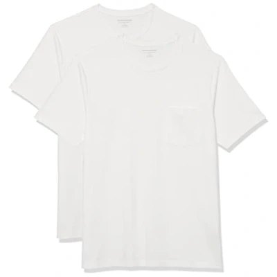 Imagen de Amazon Essentials Camiseta de manga corta con bolsillo, cuello redondo y corte ajustado Hombre, Pack 2, Blanco, M