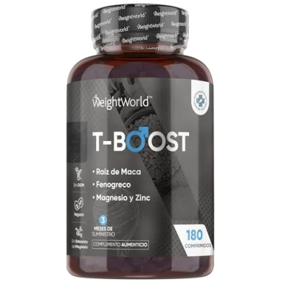 Imagen de Testo Booster 180 Comprimidos Suplemento para Hombres de 12 Ingredientes Maca Negra, Extracto Fenogreco, Zinc y Magnesio Contribuye a la Reducción del Cansancio 3 Meses Suministro